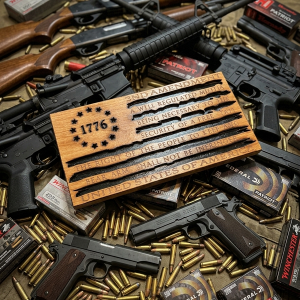 2nd Amendment Laser-Engraved Wooden Flag